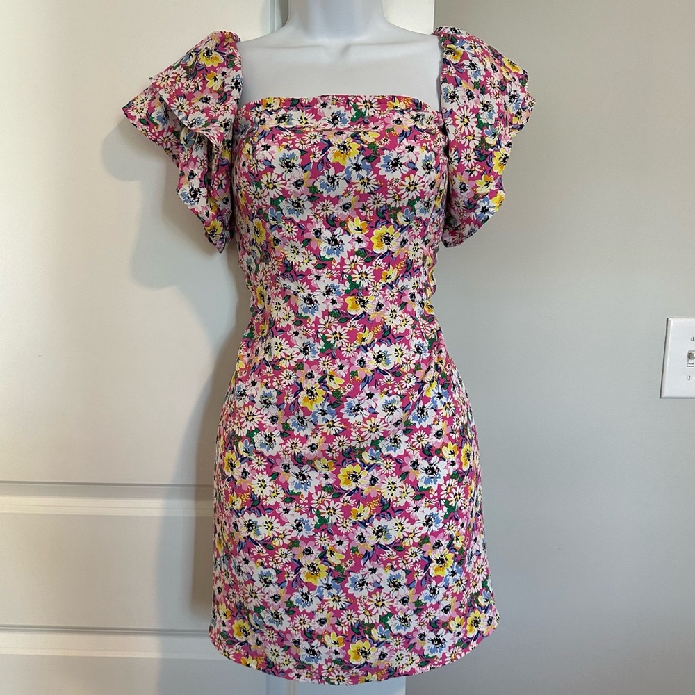 H&M Divided Hot Pink Floral Off Shoulder Dress Size Medium